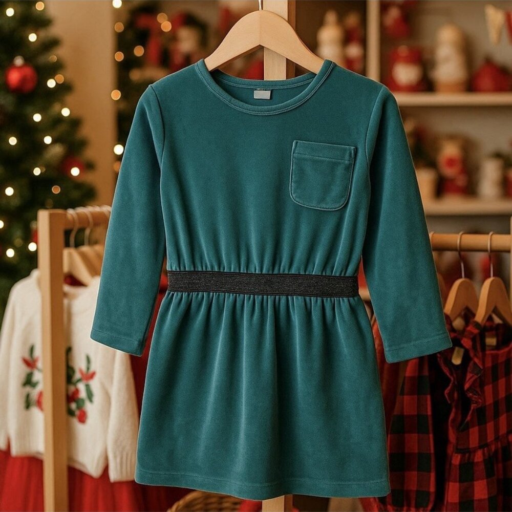 Tea‎ Collection Blue Green Velour Sparkle Waist Holiday Party Event Dress 7